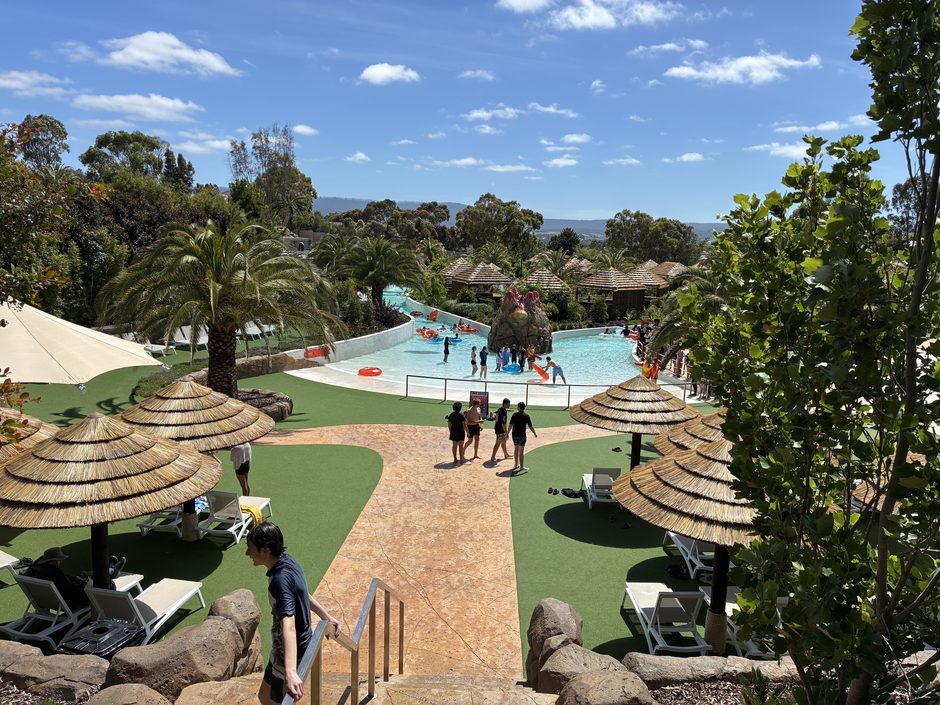 Guest-level view across the aquatic precinct